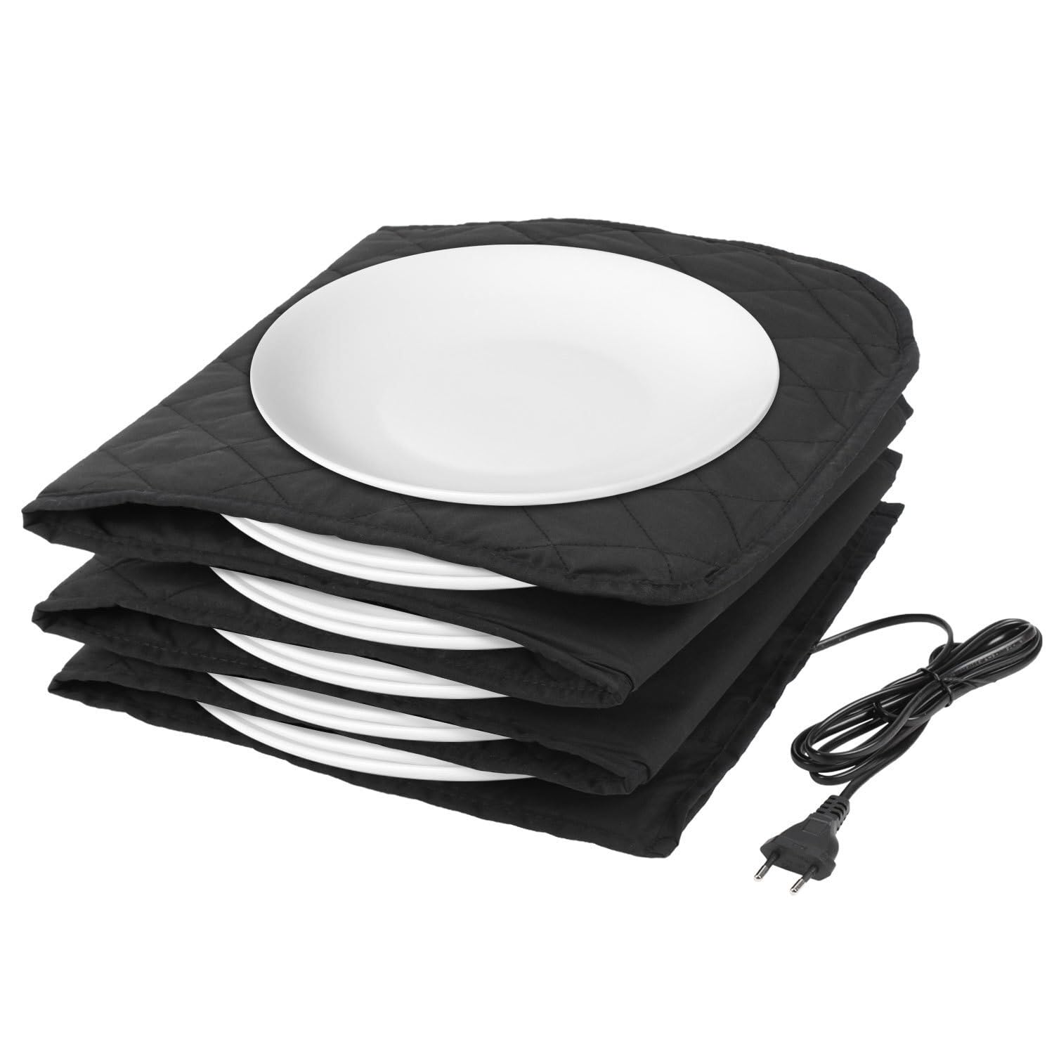 Chauffeur d'assiettes électrique XXL pour 12 Assiettes (jusqu'à 32 cm) - 200W–74°C, Chauffe Assiette Housse Lavable, Chauffage en 10 Min, Protection Contre la surchauffe[Noir]
