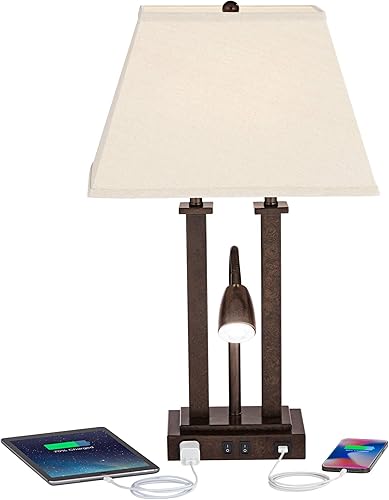 Miniatura 3 de Possini Euro Design Possini Euro Deacon - Juego de 2 lámparas USB y tomas de corriente (26 pulgadas), color bronce