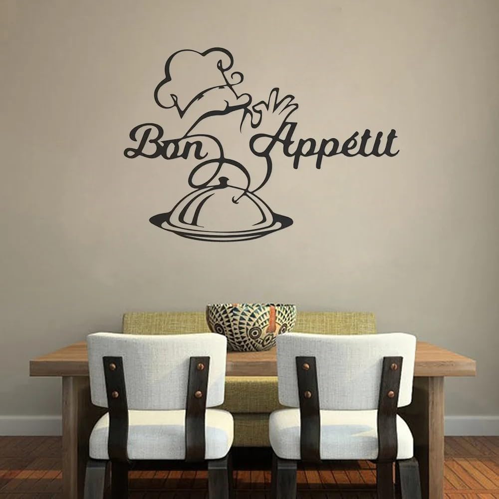 Bon Appétit Kitchen Wall Decal for Dining Room and Restaurant Decor Vinyl Chef Kitchen Culinary Sign Cooking Wall Sticker 42X30CM
