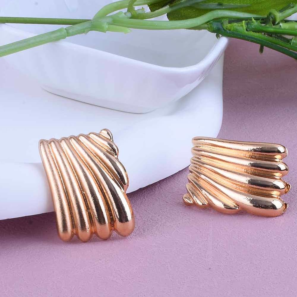 Chunky Gold Square Statement Earrings for Women,Charm Geometric Wave Drop Dangle Earrings Vintage Retro Textured Jewelry Accessories Gift - Image 6