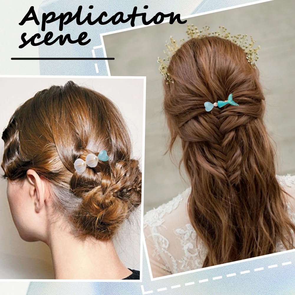2 Stil 10 Stück Haarspangen Set Mit Blauen Perlen Meerjungfrau Muschel Sommer Strand Pastell Ozean Kunstharz Muschel Seestern Alligator Dekorative Haarspangen In Großpackung Für Frauen Kopfb