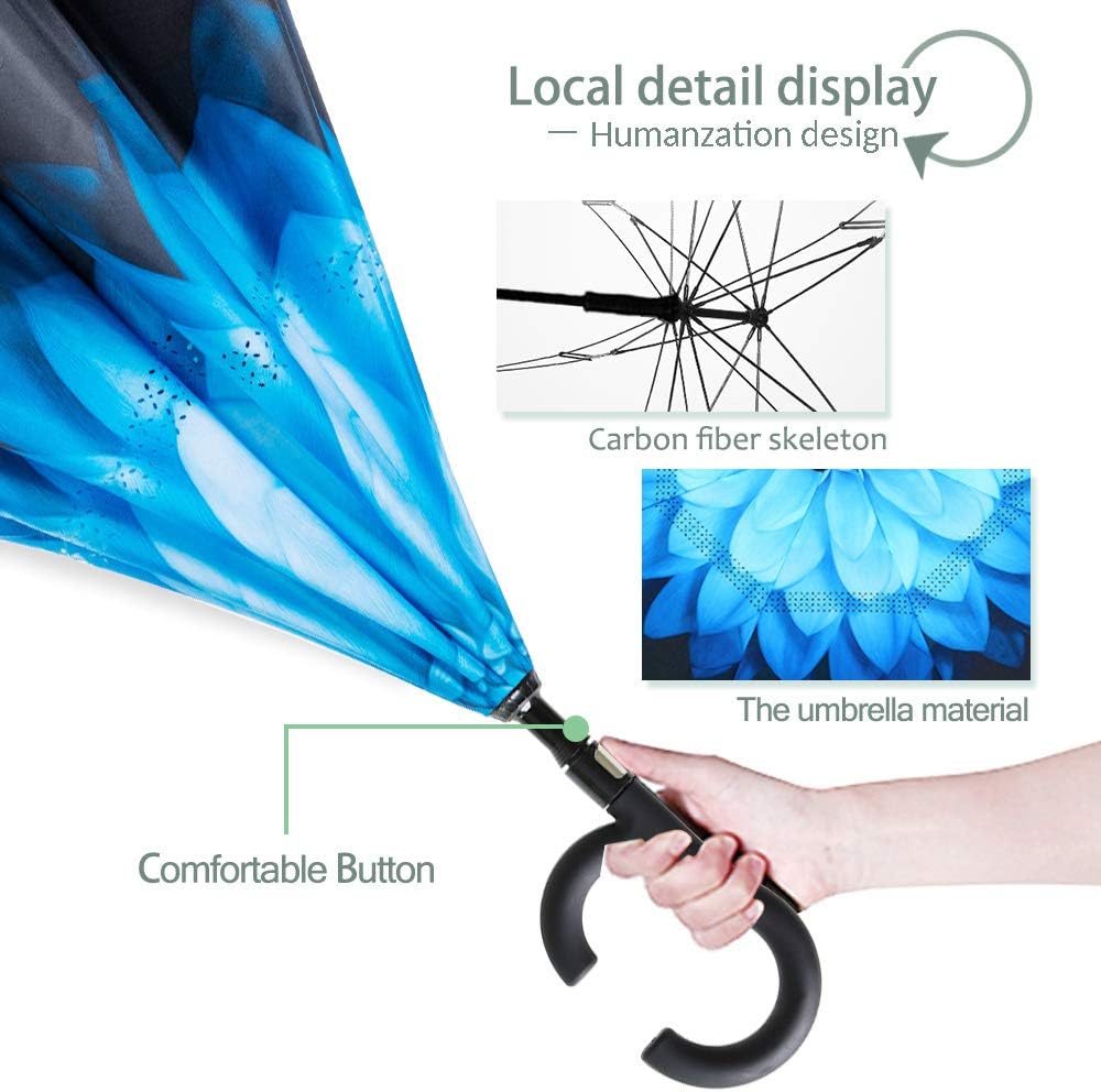 ZOMAKE Auto Open Inverted Umbrella Double Layer Reverse Umbrella, UV Protection Windproof Straight Umbrella Inside Out Umbrella for Car Rain Outdoor with C-Shaped Handle