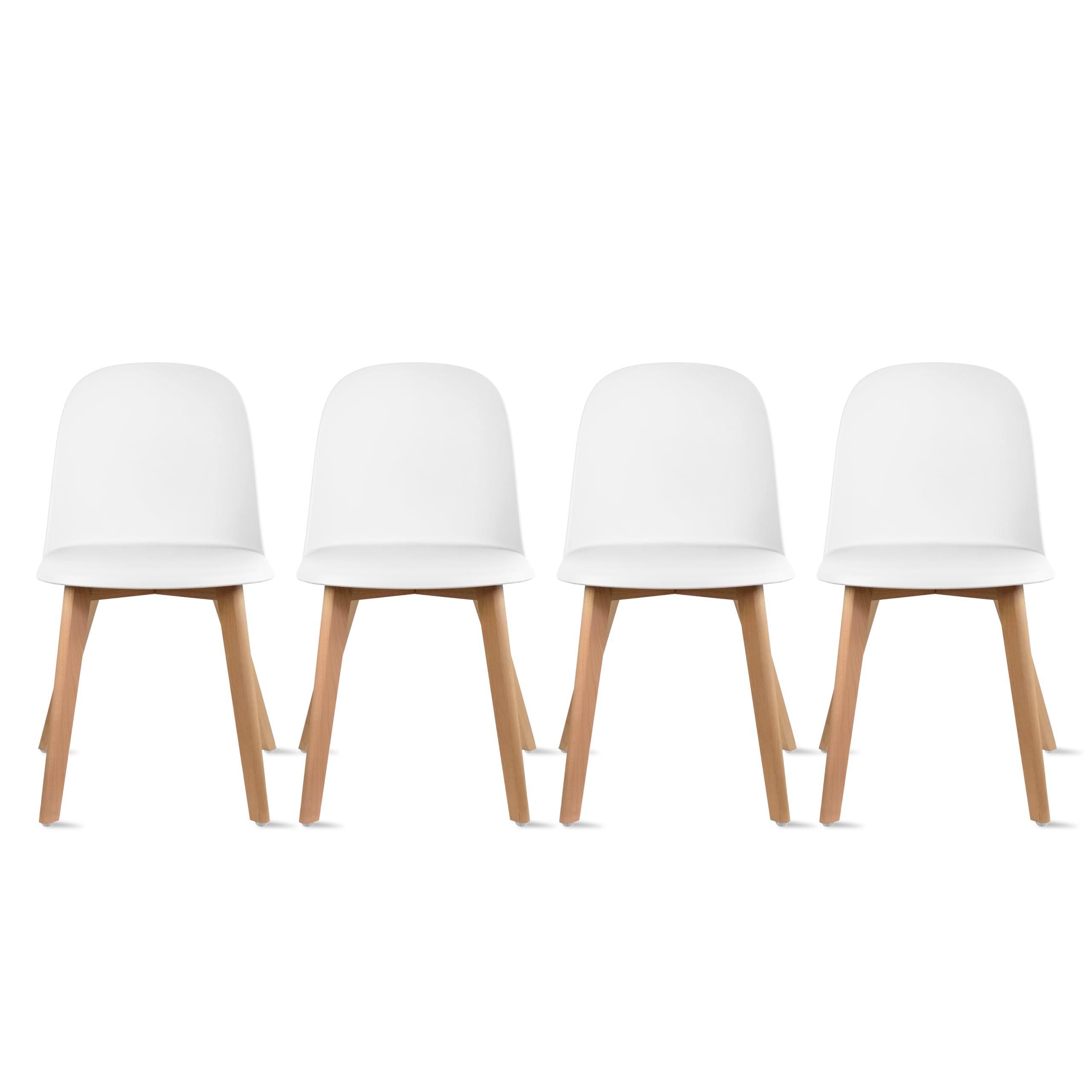 Photo 1 of 2xhome Set of 4 Modern Armless Dining Chair Set with Molded Plastic Seat Shell and Solid Wooden Legs, White
