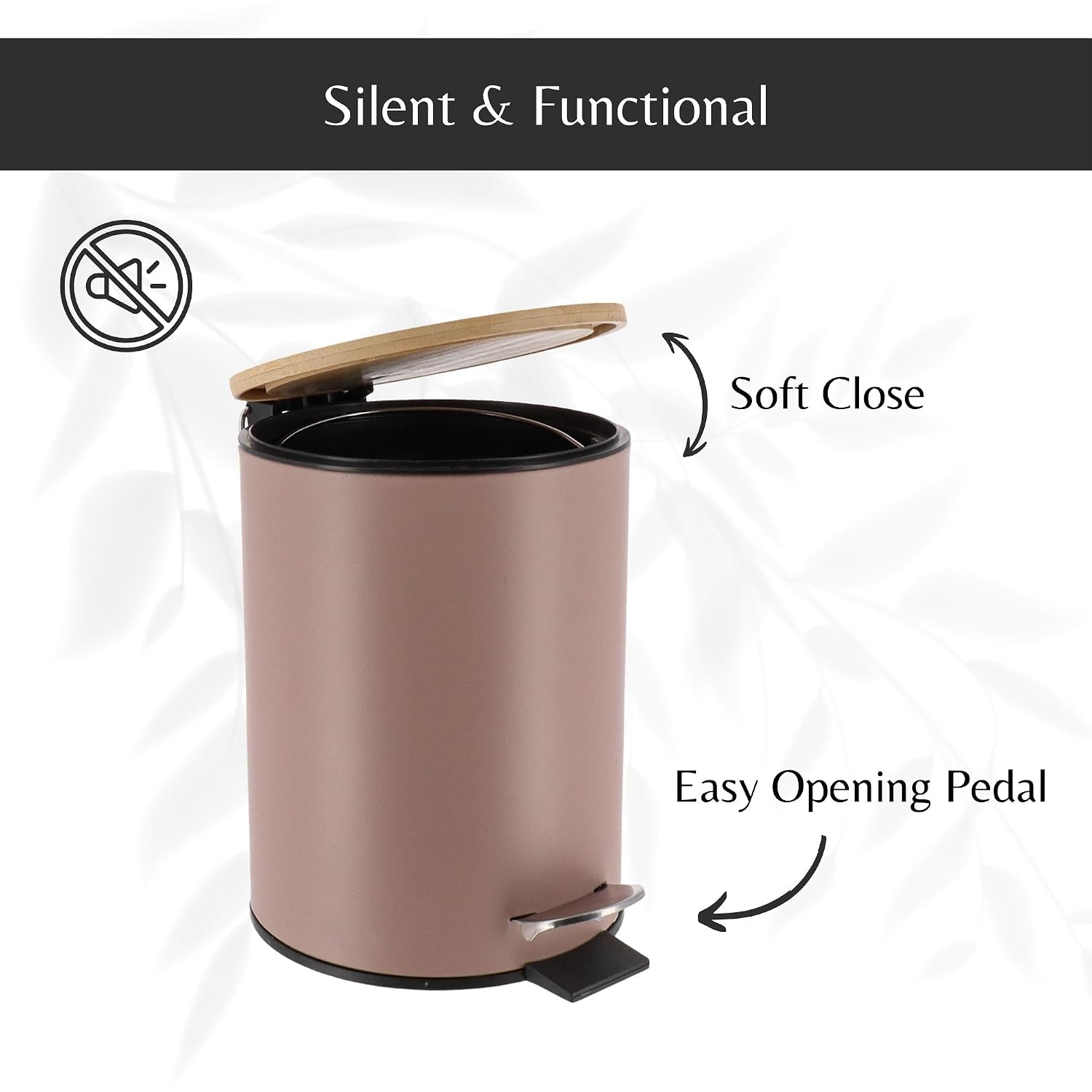 EVIDECO French Home Goods Cappuccino Trash Can with Bamboo Lid and Pedal, 2.5L Capacity