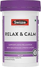 Swisse Relax & Calm - 300mg Magnesium Citrate with Hops & Inositol - Helps Muscle Recovery, Supports Mind Relaxation & Healthy Sleep Cycles | Non-Drowsy Everyday Formula (60 Tablets)