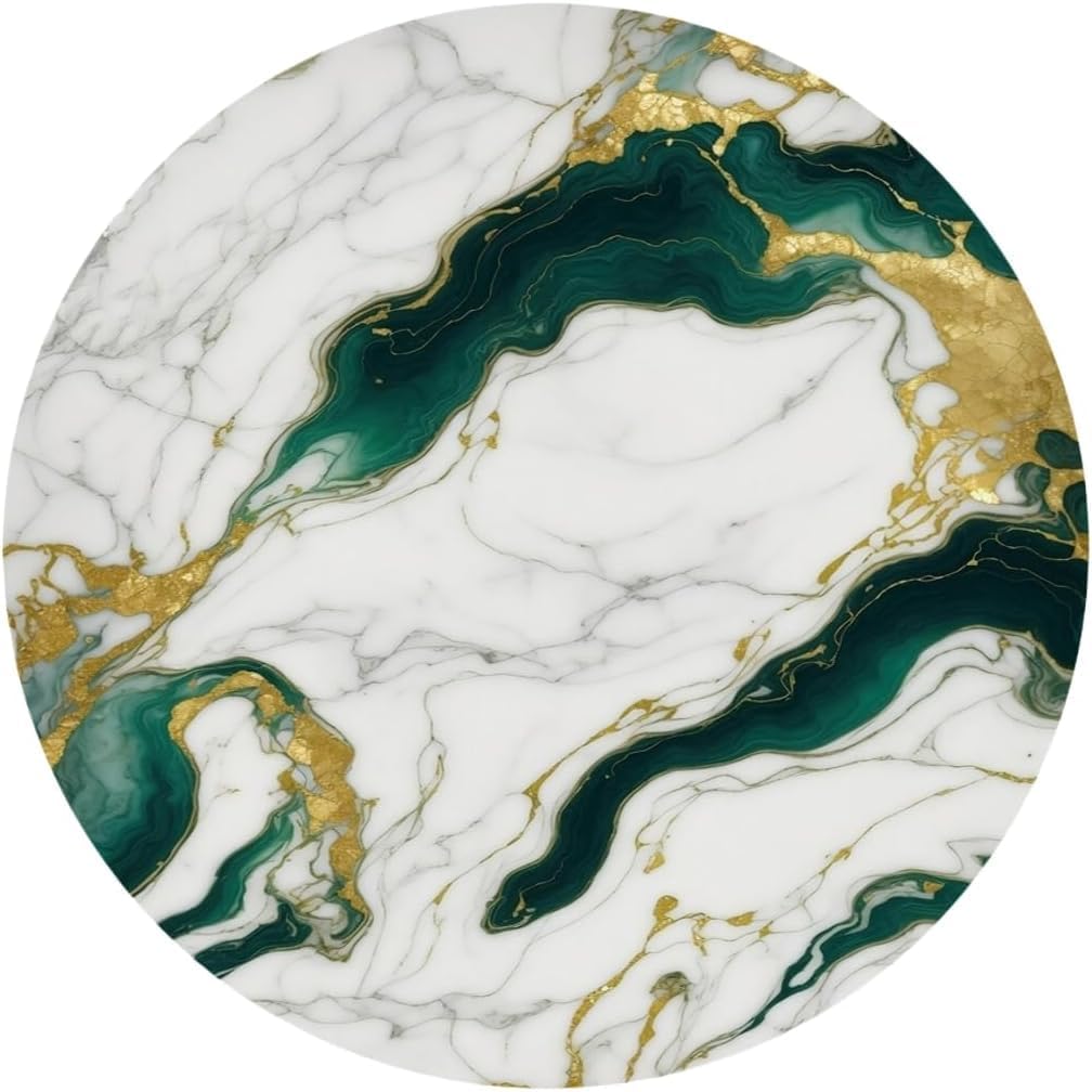 Emerald Green Gold Marble Abstract Modern Aesthetic 6ft Round Area Rug for Living Room Bedroom Diningroom Washable Wool Ultra Soft Carpet Art Deco Guestroom Meetingroom Office Floor Rug Mat