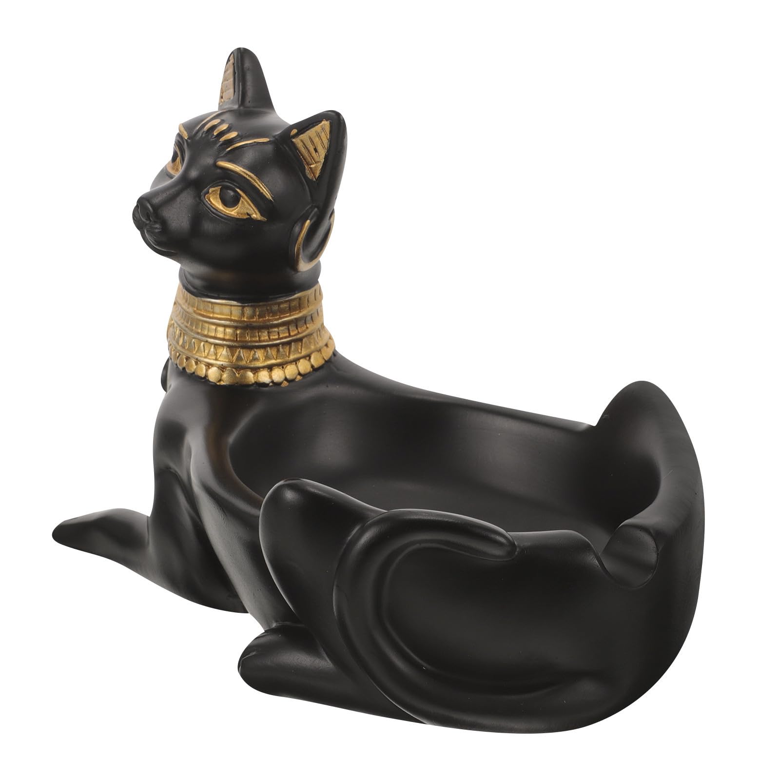 Statue de chat élégant en résine avec plateau de rangement bijoux