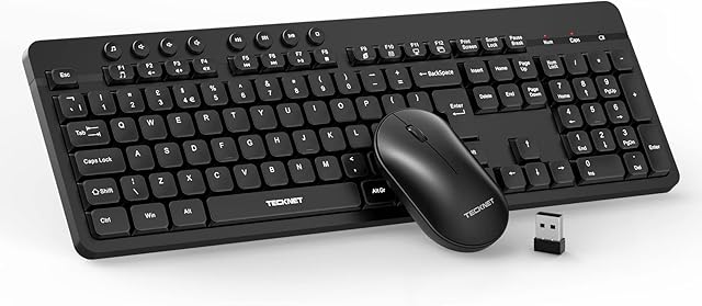 TECKNET Wireless Keyboard and Mouse Set, 2.4G Full-Size Ergonomic Cordless Keyboard and Mouse Combo with Nano USB Receiver, 12 Multimedia Shortcuts for PC / Laptop / Computer / Mac