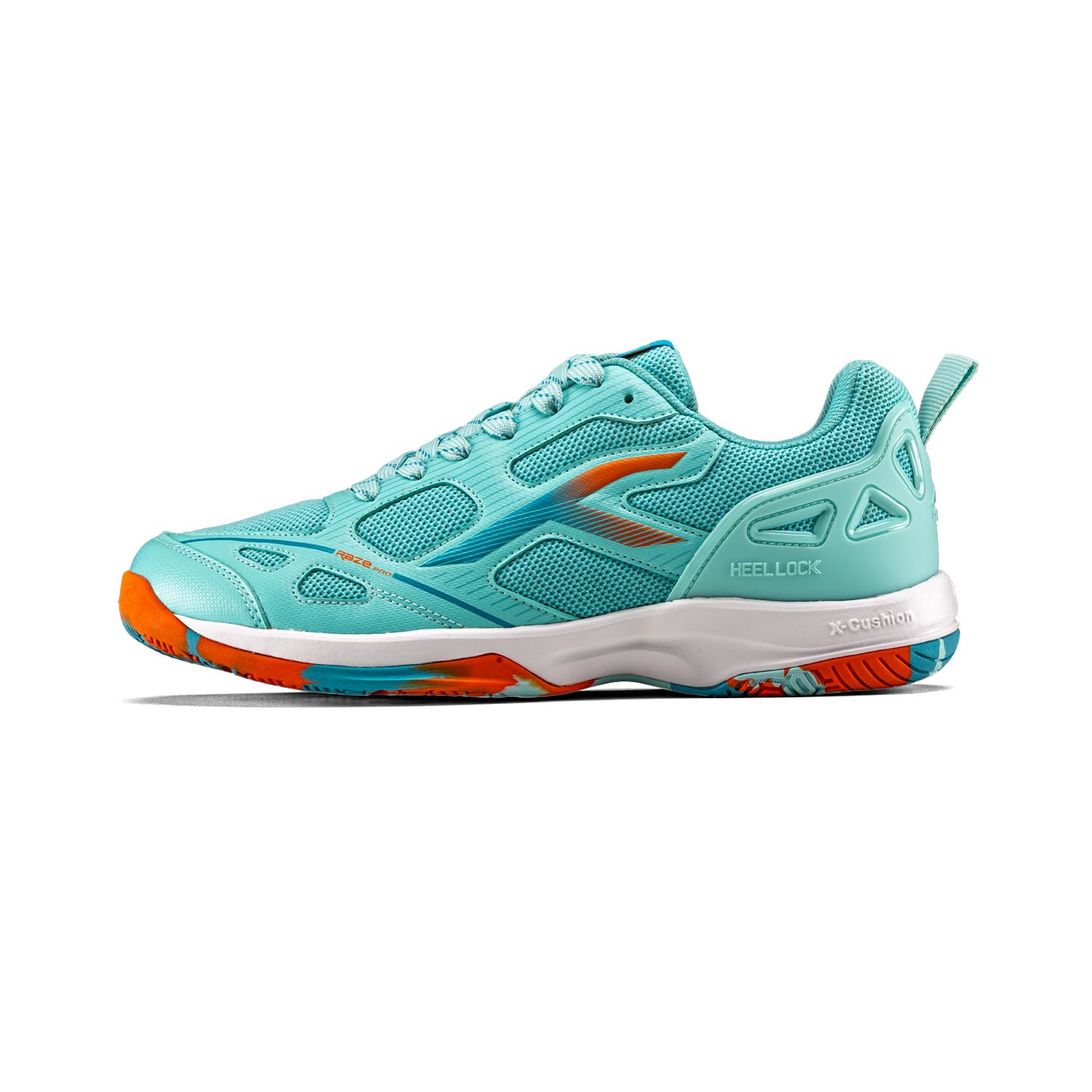 Hundred Raze Pro II Badminton Shoes (Non Marking) Indoor Sports | Lightweight & Durable | X-Cushion | Active Grip Sole | Extended Heel Lock (Turquoise/Orange/White ; UK 10)-picture-39