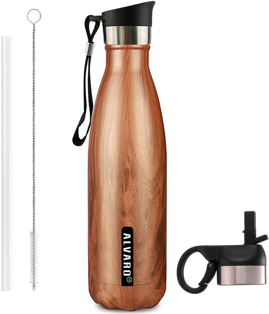 Alvaro Stainless Steel Water Bottle, BPA Free Vacuum Insulated Metal Water Bottle With Straw for 12 Hhr Hot & 24 Hours Cold Drinks
