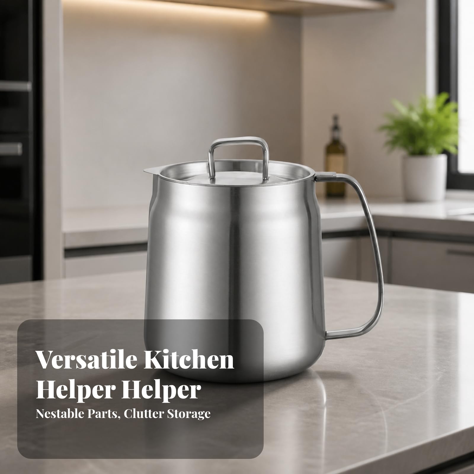 Recipiente para Grasa Higiénico | Reutilizable, Aceitera con Colador, para Cocina, Cocineros, 2.0L, Con Cesta