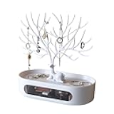 MOJUN Antlers Jewelry Display Stand with Drawers, Necklace Earring Bracelet Jewelry Organizer Display Stand, Plastic Jewelry Tree Ideal Gift for Women, White and Transparent