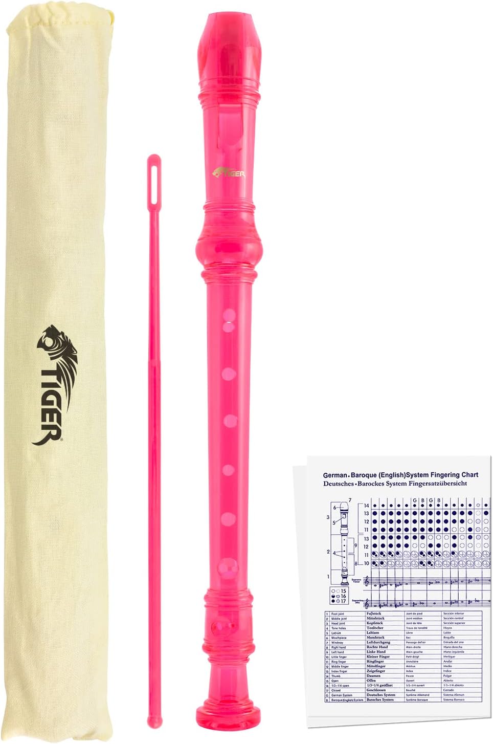 TIGER REC7-PK Descant/Soprano School Recorder with Bag, Cleaning Rod ...