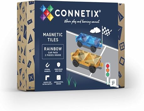 CONNETIX Magnetic Tiles Rainbow Car Pack, 2 Pieces