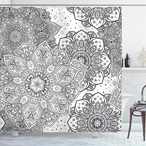 ABAKUHAUS Mandala Shower Curtain, Eastern Lace Floral Illustration with Moroccan Effects and Folkloric Feels