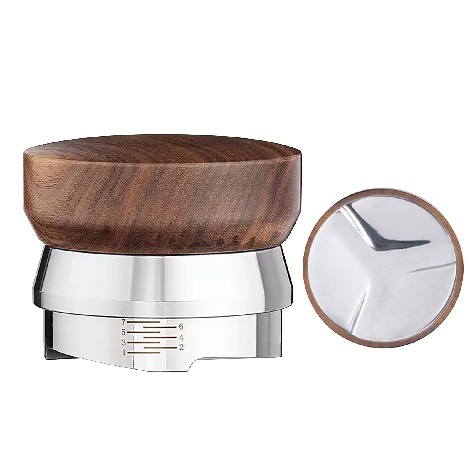 HDOYTXXM 53MM Espresso Coffee Leveling Tool Ergonomic Stainless Steel Base Rosewoods Handle for 58MM Portafilters Coffee Distributor