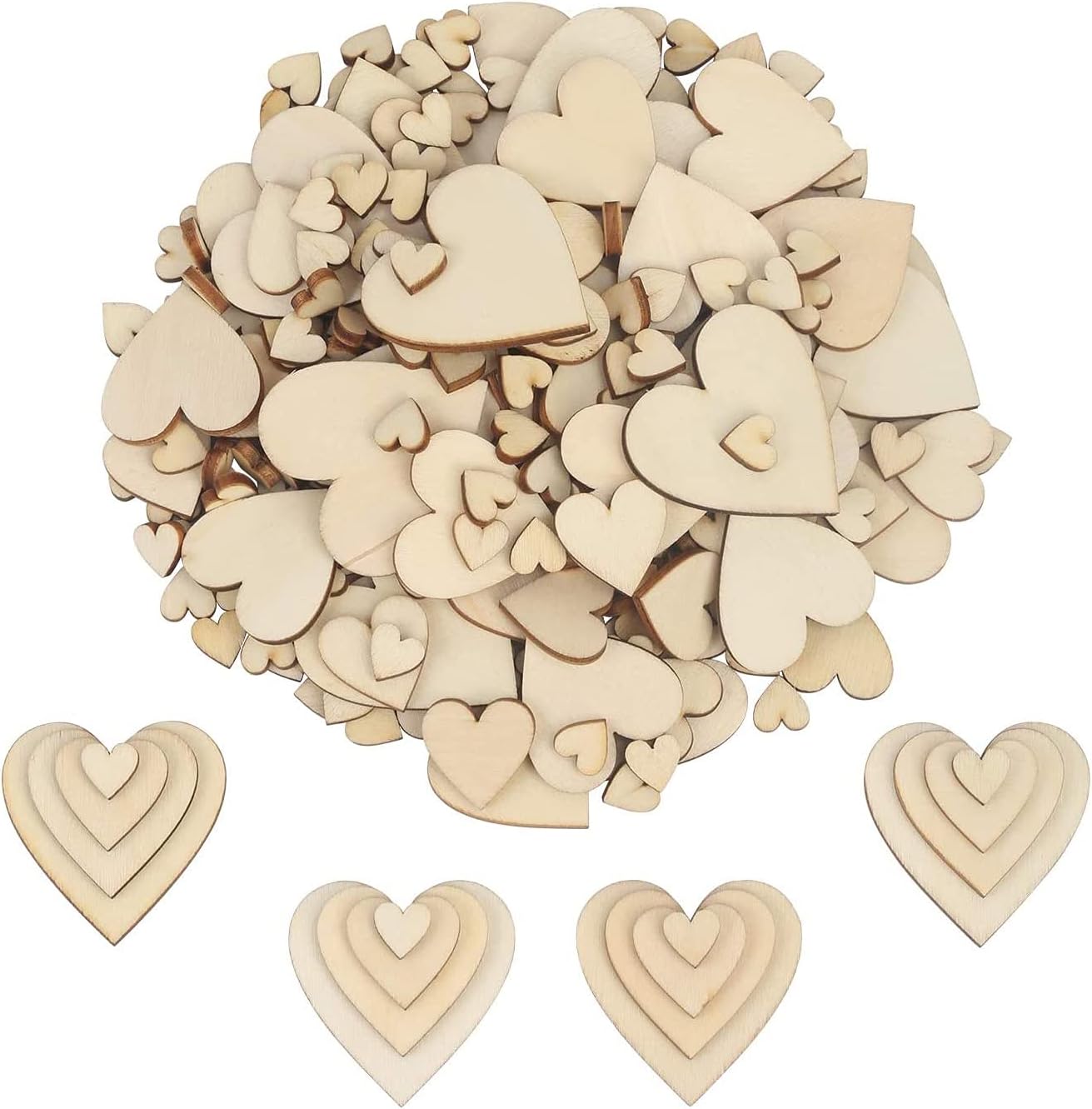 400 Pieces Mini Wood Hearts Wooden Love Heart, Mixed Wood Heart Embellishments for Wedding Crafts Making DIY, Weddings Embellishment Home Decor Heart Plaques Art Craft (4 Sizes)