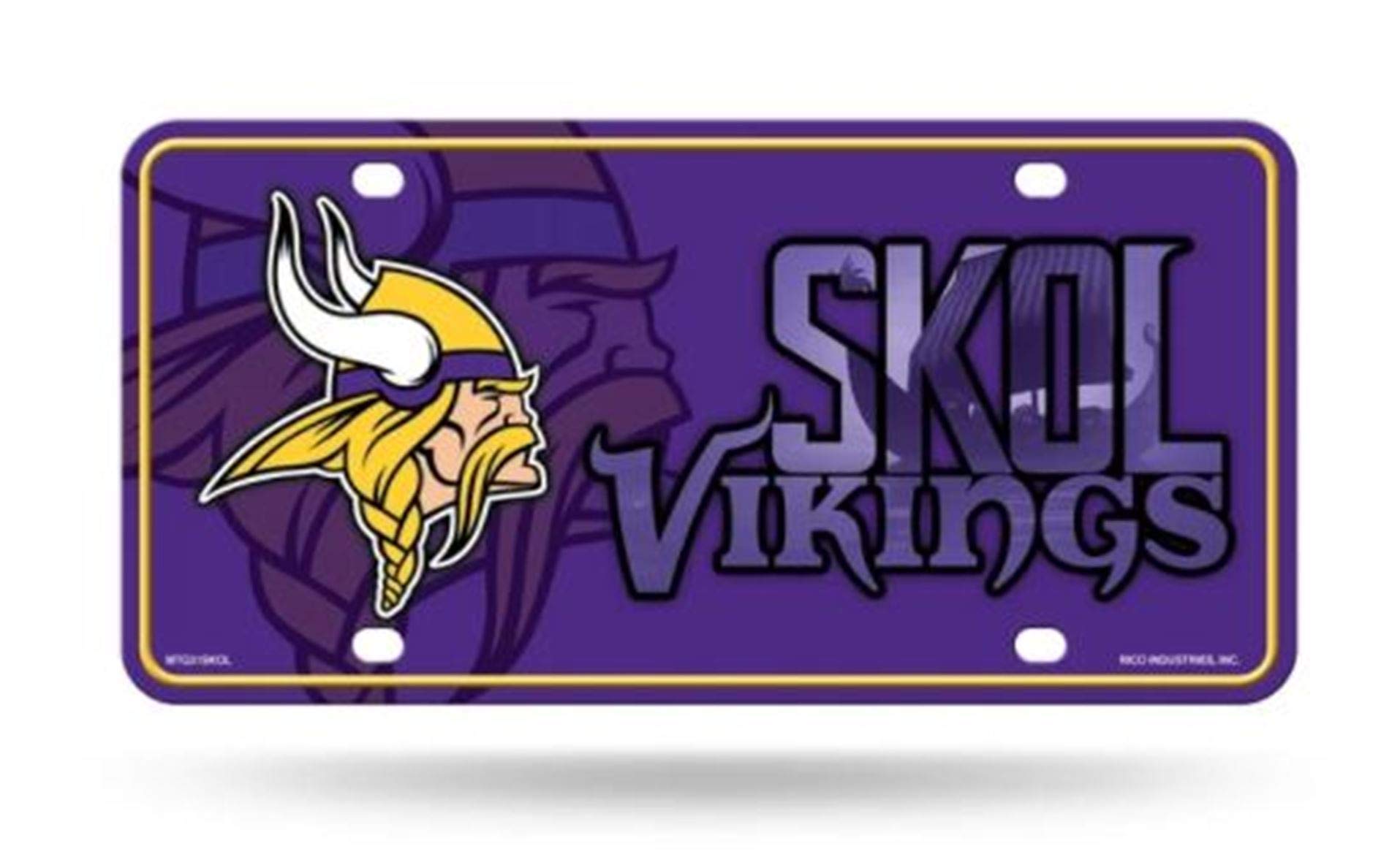 Rico Industries NFL Minnesota Vikings Skol Metal Auto Tag 8.5" x 11" - Great for Truck/Car/SUV