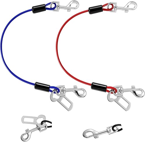 Vista 8 de Cinturón de seguridad para perro para automóvil, 16 pulgadas de alambre recubierto a prueba de mordeduras, correa para perro con hebillas y 1