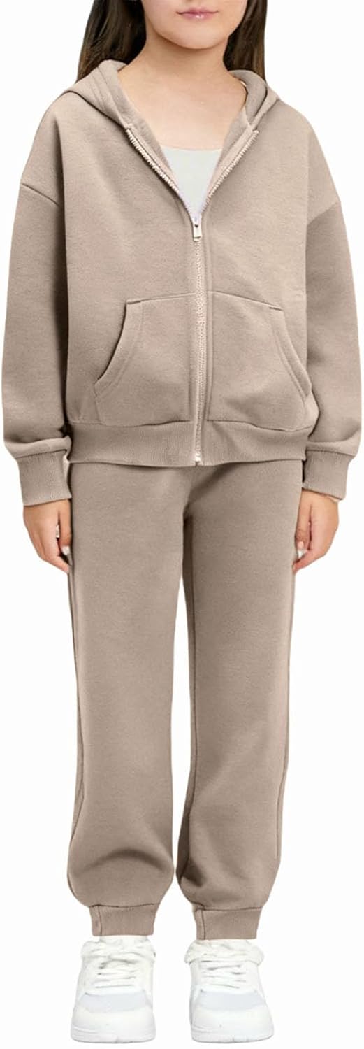 Girls Fleece Sweatsuit 2 Piece Outfits Jogger Sets Zip Up hoodies and Sweatpants Set with Pockets (5-13 Years)