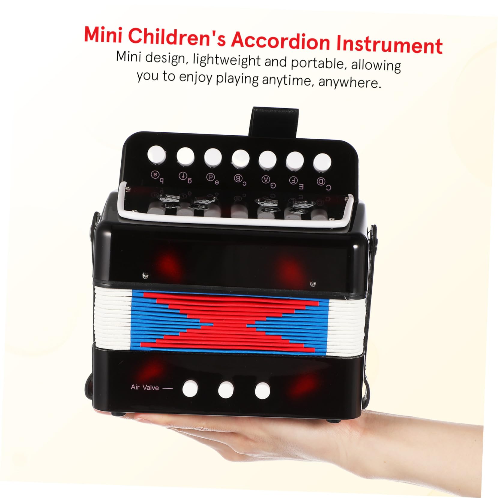 Fisarmonica Giocattolo per Bambini, 7 Tasti 2 Bassi, Nero | Abs Leggero, Portatile Valvola D’aria, per Principianti ed Educazione Precoce, Regalo di Compleanno