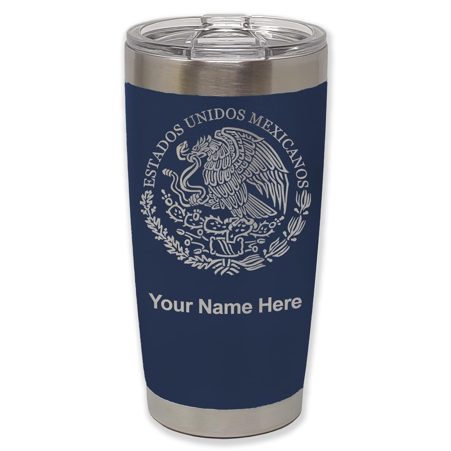 LaserGram 20oz Vacuum Insulated Tumbler Mug, Flag of Mexico, Personalized Engraving Included (Navy Blue)