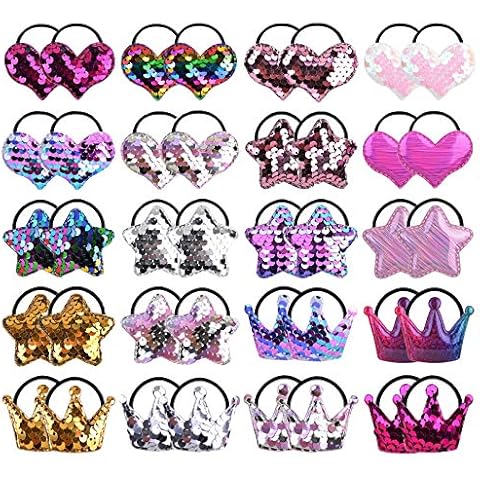 40pcs Baby Girls Hair Ties Sequins Elastic Headband Soft Rubber Hair Band Multicolored Ponytail Holder for Toddlers Kids Cover