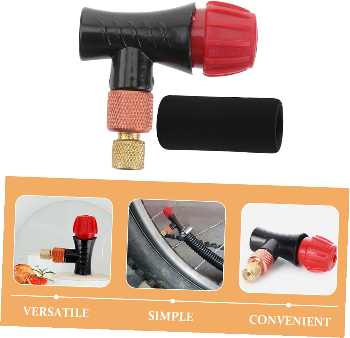 KALLORY Co2 Inflator Pump with Anti-Freeze Foam Sleeve, Compact Portable Tire Inflator Nozzle Compatible with Tubeless Tires for Mountain and Road Bikes, 2pcs Set for Outdoor Cycling