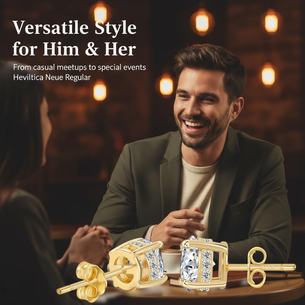Hypoallergenic Cubic Zirconia Stud Earrings for Women & Men 24K Gold Plated Sterling Silver Post, Big Brilliant CZ Simulated Diamond Halo Studs Sensitive Ear Friendly Fashion Jewelry Gift (SE-30) - Image 5