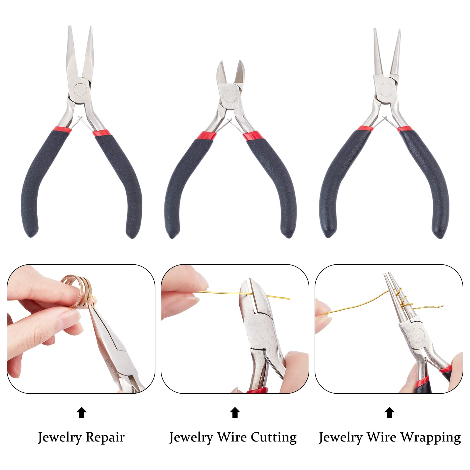 H&S Outils Chromés pour Création de Bijoux - Set de 3 - Mini Pinces Longues, en Aiguille & à H&S Outils Chromés pour Création de Bijoux - Set de 3 - Mini Pinces Longues, en Aiguille & à