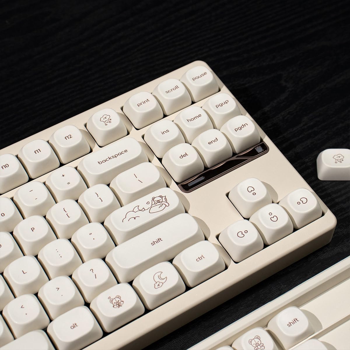 MOA Profile Cute Bear Keycaps, 124keys PBT Keycaps Set, Minimalist White Keyboard Key Caps, Custom Dye Sublimation Keycap for 61/64/68/84/87/100/104/108 Cherry MX Mechanical Keyboards(124 Keys)