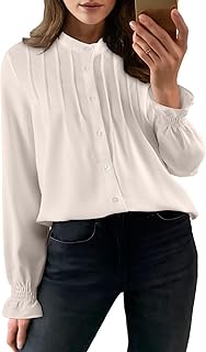Blusas casuales para mujer, con botones, para trabajo, negocios, manga larga, cuello mandarín, plisadas, trajes de otoño 2025