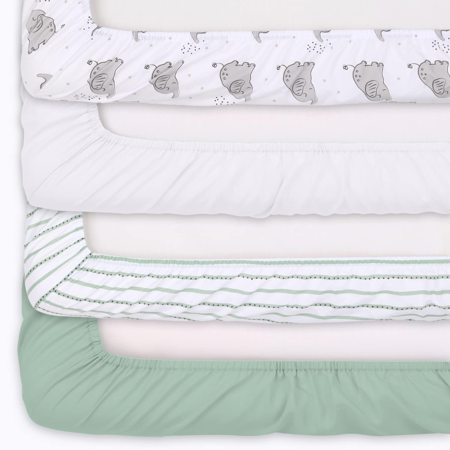The Peanutshell Celestial Stars and Elephant Fitted Crib Sheets | Unisex 8 Pack | Grey, Green, White