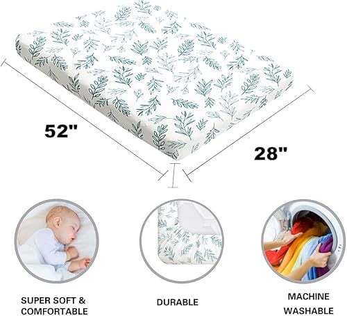 Miniatura 7 de Paquete de 4 sábanas bajeras de color verde salvia, transpirables, neutrales, unisex, para niños o niñas, con diseño de hojas y flores, sábana