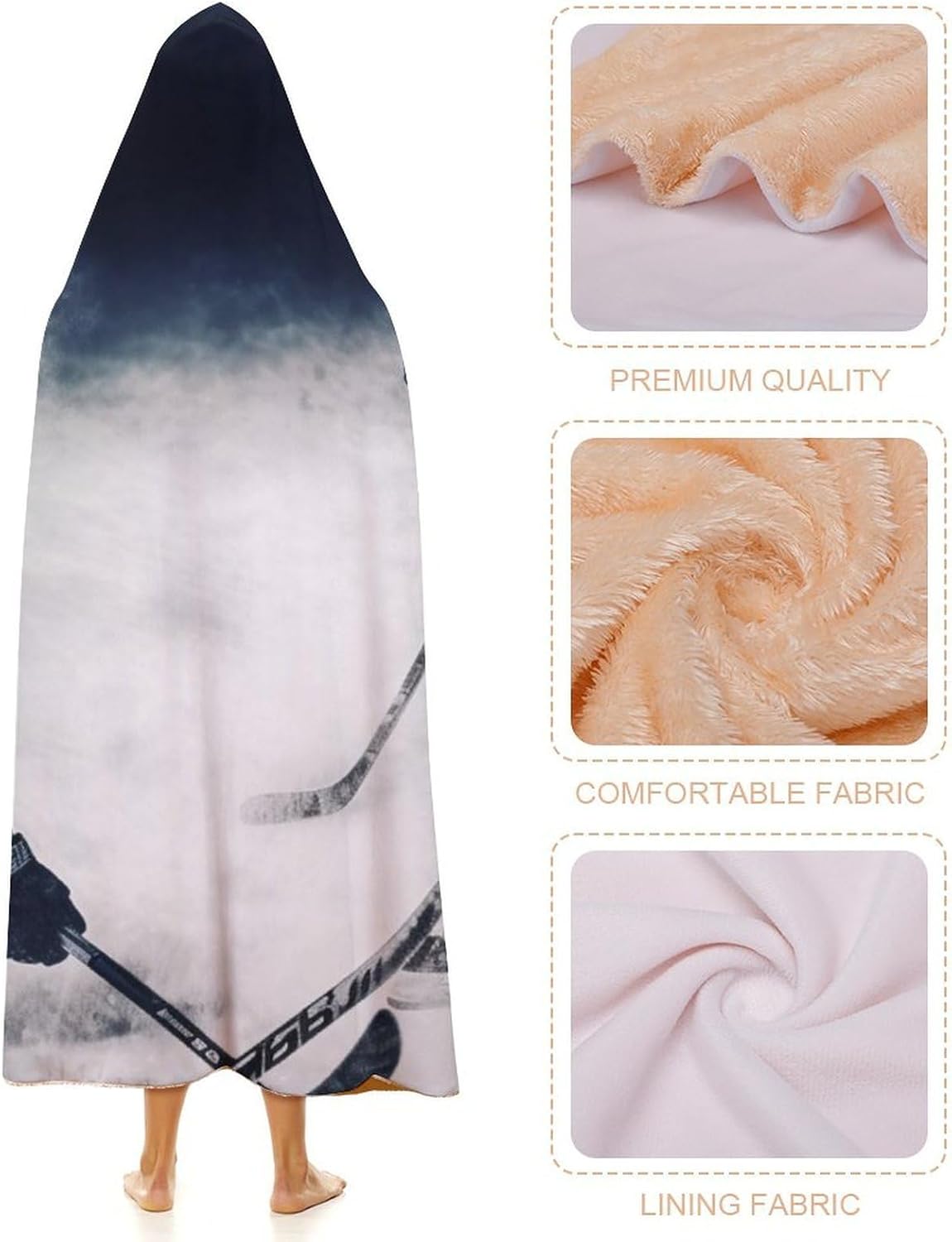 Ice Hockey Art Wearable Fleece Blanket with Hood for Men & Women Oversized Hoodie Blanket Soft Cozy Gift-