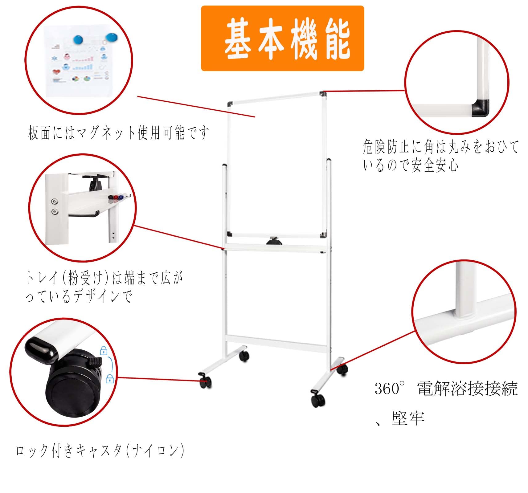 Amazon | 法人様向け ホワイトボード 900X600 両面 脚付き 足付き 高度