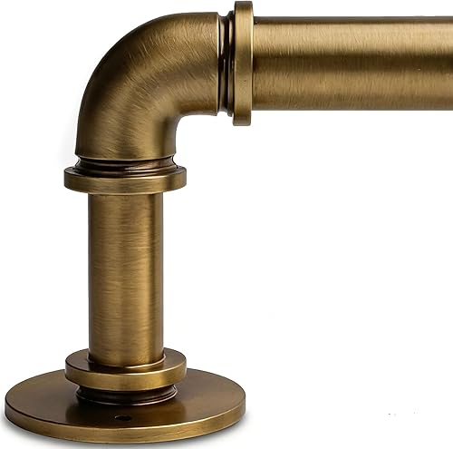 Barra de cortina industrial de latón envejecido para ventanas de 18 a 45 pulgadas, poste de cortina ajustable de 1 pulgada, barras de cortina