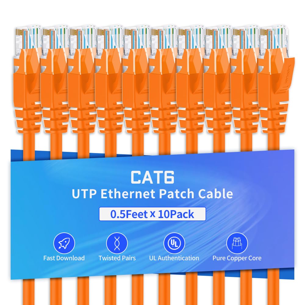 Lot de 10 câbles Ethernet Cat6 de 1,5 m, câble de raccordement Internet RJ45 Cat6, non blindé, orange