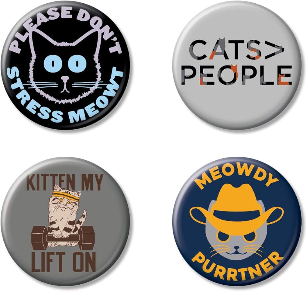Ata-Boy Snorg Tees Here Kitty Kitty Set of 4 1.25" Collectible Buttons : Clothing, Shoes & Jewelry