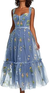 Vestido de verano sexy para mujer, vestido de fiesta con bordado floral, largo hasta la rodilla, corsé, línea A, hada, vestido formal de noche, vestido de noche, vestido de mujer, estrecho, brillo