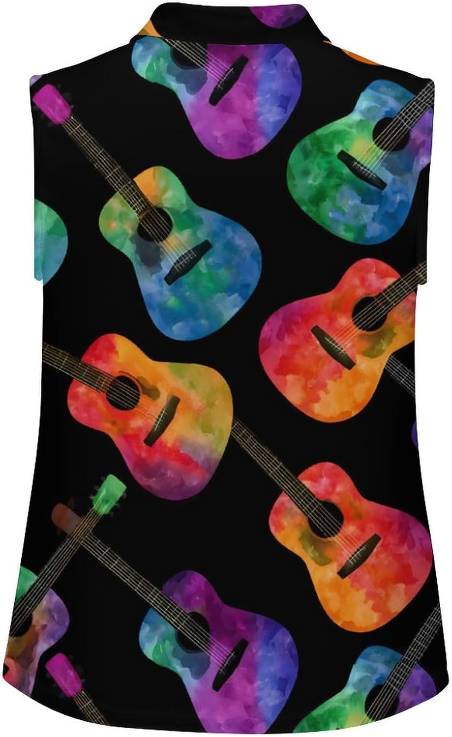 Rainbow Guitar Women Sleeveless Collared Golf Polo Shirt | V Neck Tank Top,Breathable Tennis Shirts