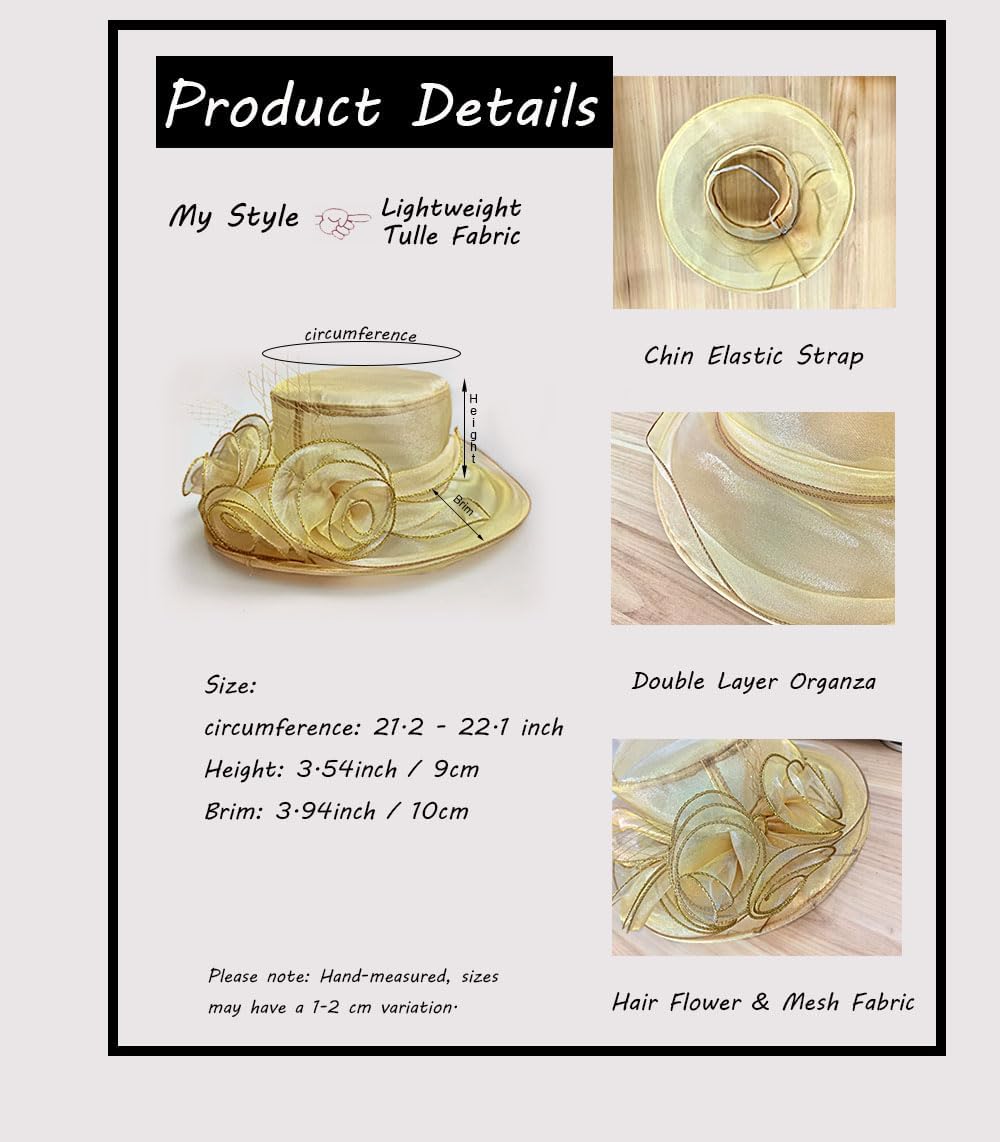 Women's Kentucky Derby Church Dress Hat Wide Brim Leaf Flower Bridal Shower Hat - Image 2