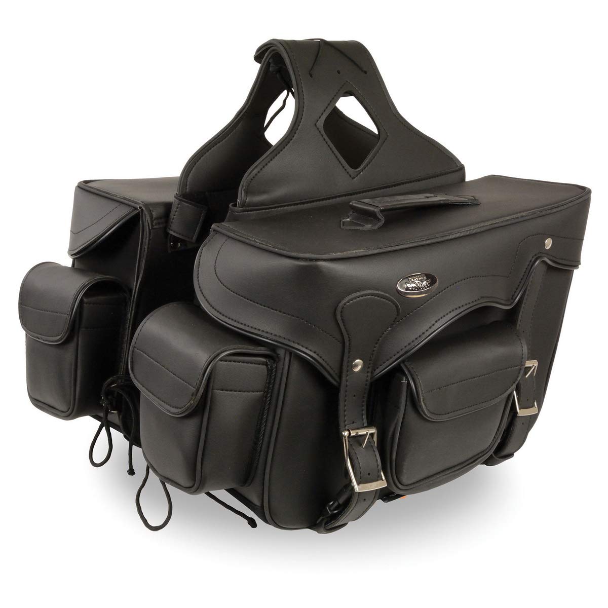 Milwaukee LeatherMilwaukee Leather SH66602 Zip-Off Double Pocket Studded PVC Throw Over Motorcycle Saddlebags - One Size