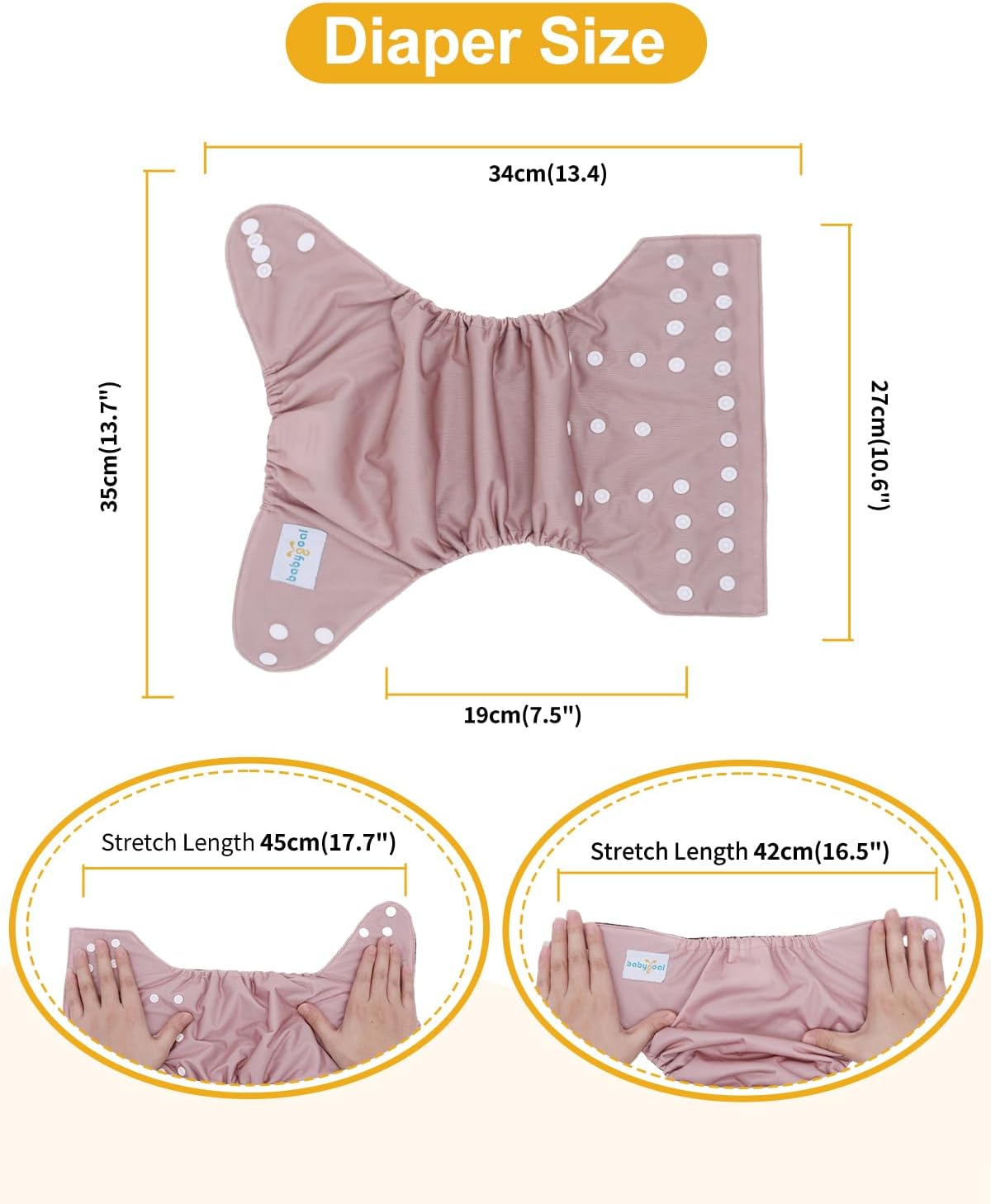 babygoal Reusable Charcoal Cloth Diapers with Double Gussets, 6 Pack Washable Baby Pocket Diapers with 6pcs Charcoal Inserts and Wet Dry Bag(Neutral Color) - Image 4