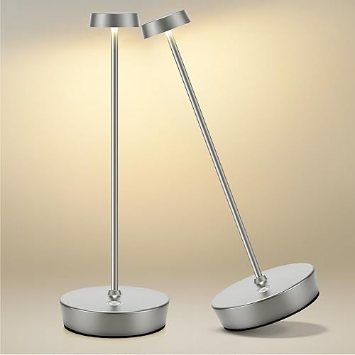 2 Pack Cordless Table Lamp6000mAh Rechargeable Battery LED Desk Lamp, 3 Color Stepless Dimming Up,for Camping Restaurant Bedroom Bars Home Party (2