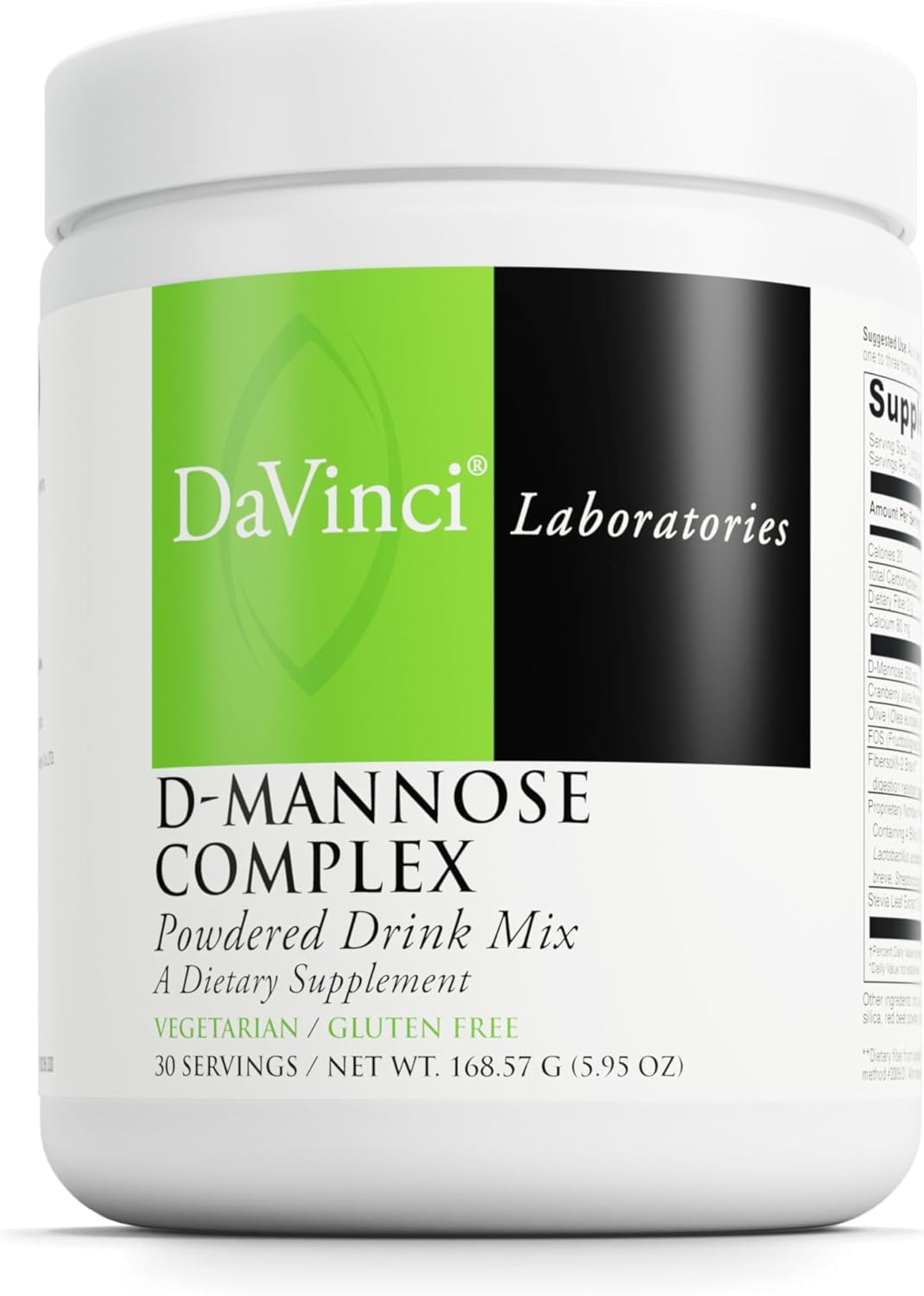 DAVINCI Labs D-Mannose Complex - Powder Drink Mix Supports Immune System & Urinary Tract Health* - Bladder Health Aid with Calcium, Cranberry Juice Powder & Prebiotic Fiber* - 30 Servings (168.57 g)