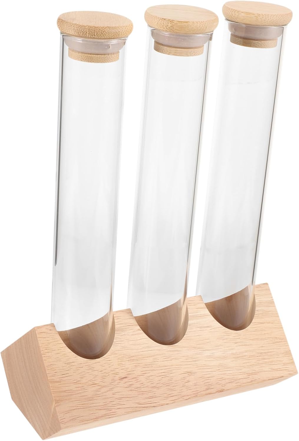 1 Set Clear Coffee Bean Storage Bottles with Wooden Display Rack Multifunctional Test Tube Jars for Tea Spices and Preserves for Kitchen and Use
