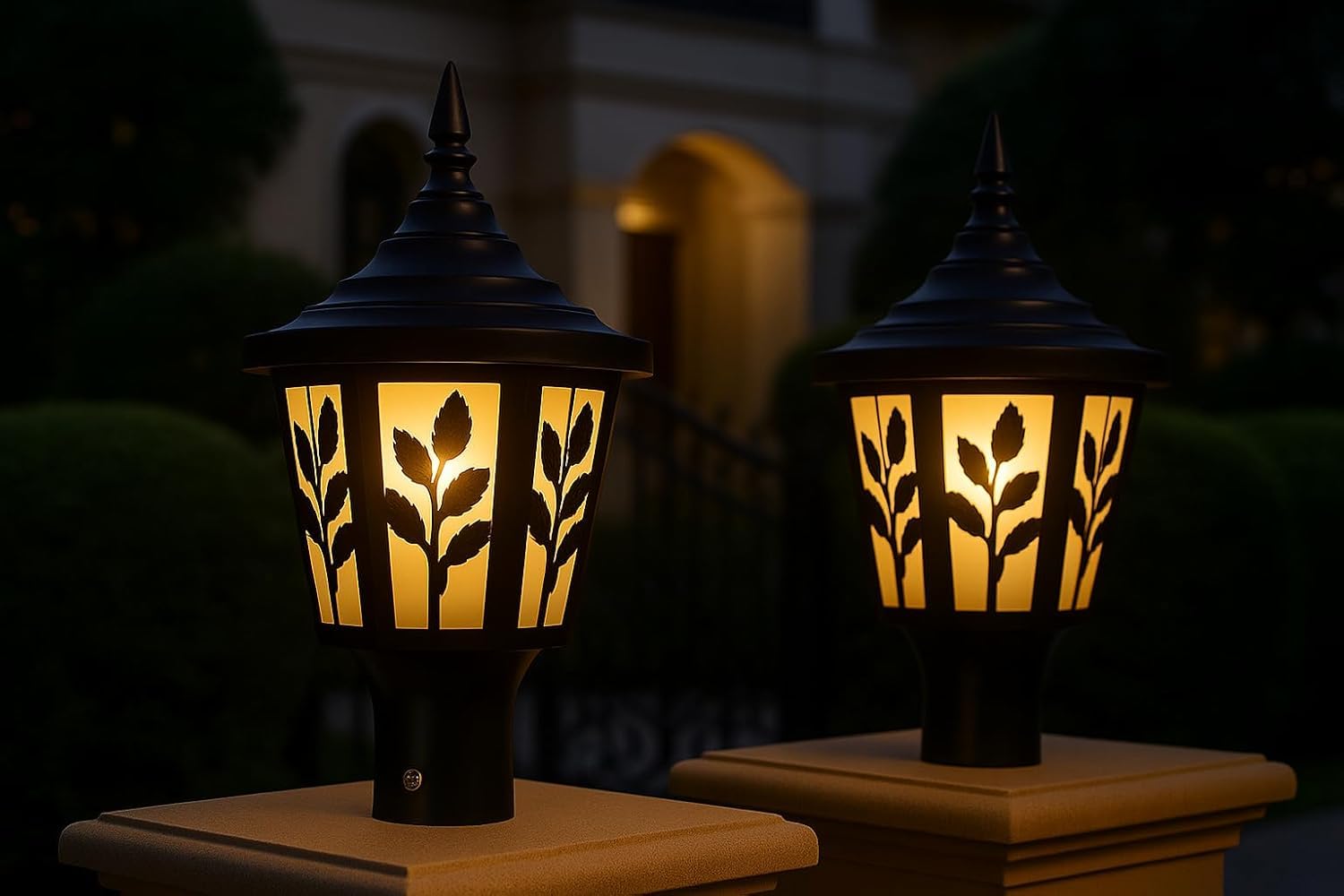 GAUVIK Outdoor Gate Pillar Light Black Pack of 2 – Weatherproof Metal + Glass Post Lamp B22 Holder for Boundary/Garden-image-28