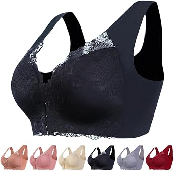 LMT Underwear Bra,Womens Solid Lace Unlined Wireless Push Up Bra,Anti Sagging Front Clasp Bras for Older Women