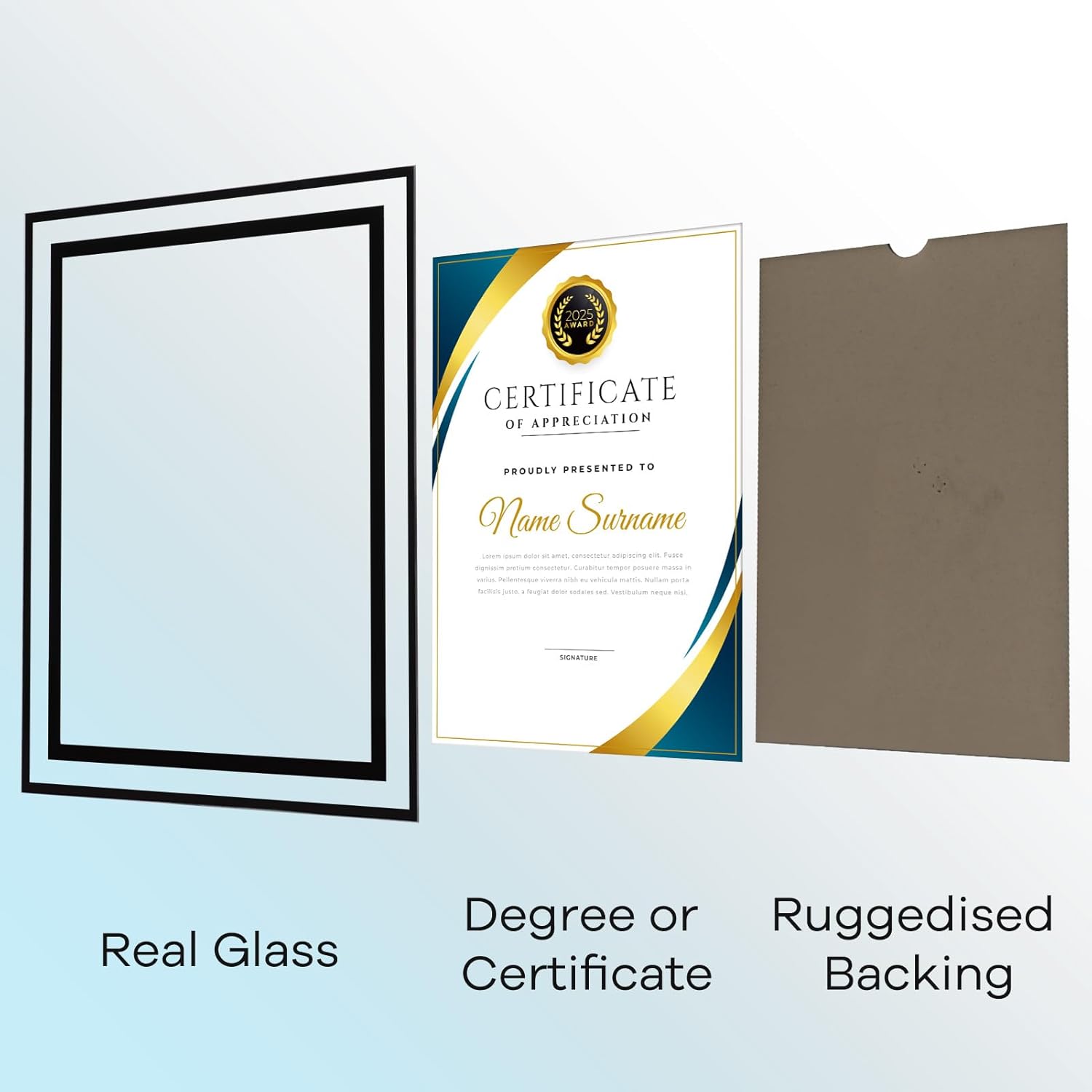 8.5 by 11 Picture Frame Bulk Black Clear, 12 Pack 8.5 x 11 Glass Document Frame for Award Certificate or Degree Diploma, Only for Tabletop Horizontal or Vertical